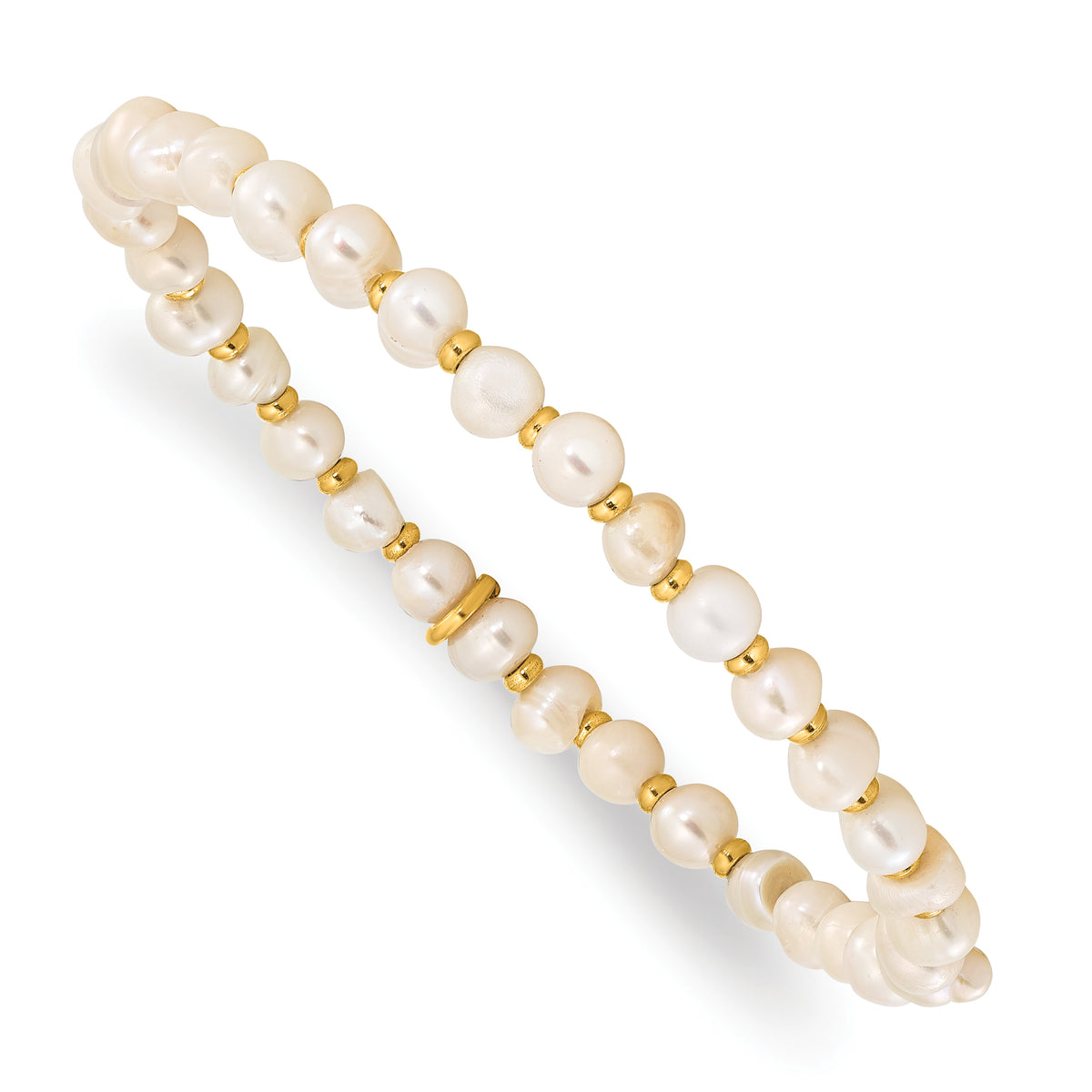 Chisel Stainless Steel Polished Yellow IP-plated 5.5mm Freshwater Cultured Pearl Beaded Stretch Bracelet