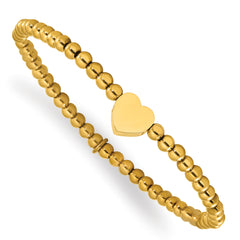 Chisle Stainless Steel Polished Yellow IP-plated Heart 4mm Stretch Bracelet