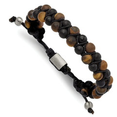 Chisel Stainless Steel Brushed Tiger's Eye and Black Agate Black Nylon Adjustable Bracelet