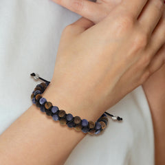 Chisel Stainless Steel Brushed Tiger's Eye and Sodalite Black Nylon Adjustable Bracelet