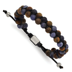 Chisel Stainless Steel Brushed Tiger's Eye and Sodalite Black Nylon Adjustable Bracelet