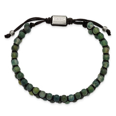 Chisel Stainless Steel Brushed Green Agate Black Nylon Adjustable Bracelet