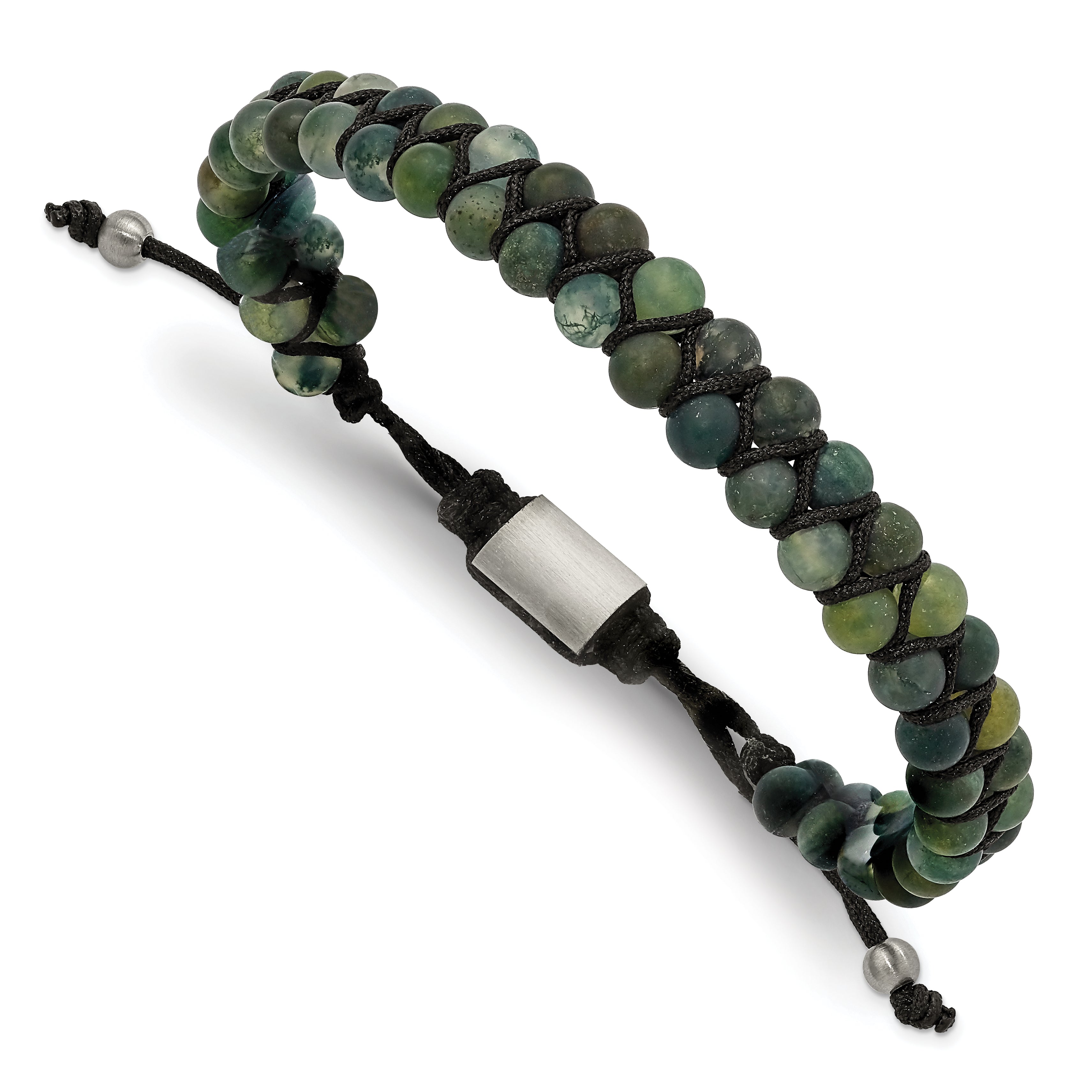 Chisel Stainless Steel Brushed Green Agate Black Nylon Adjustable Bracelet