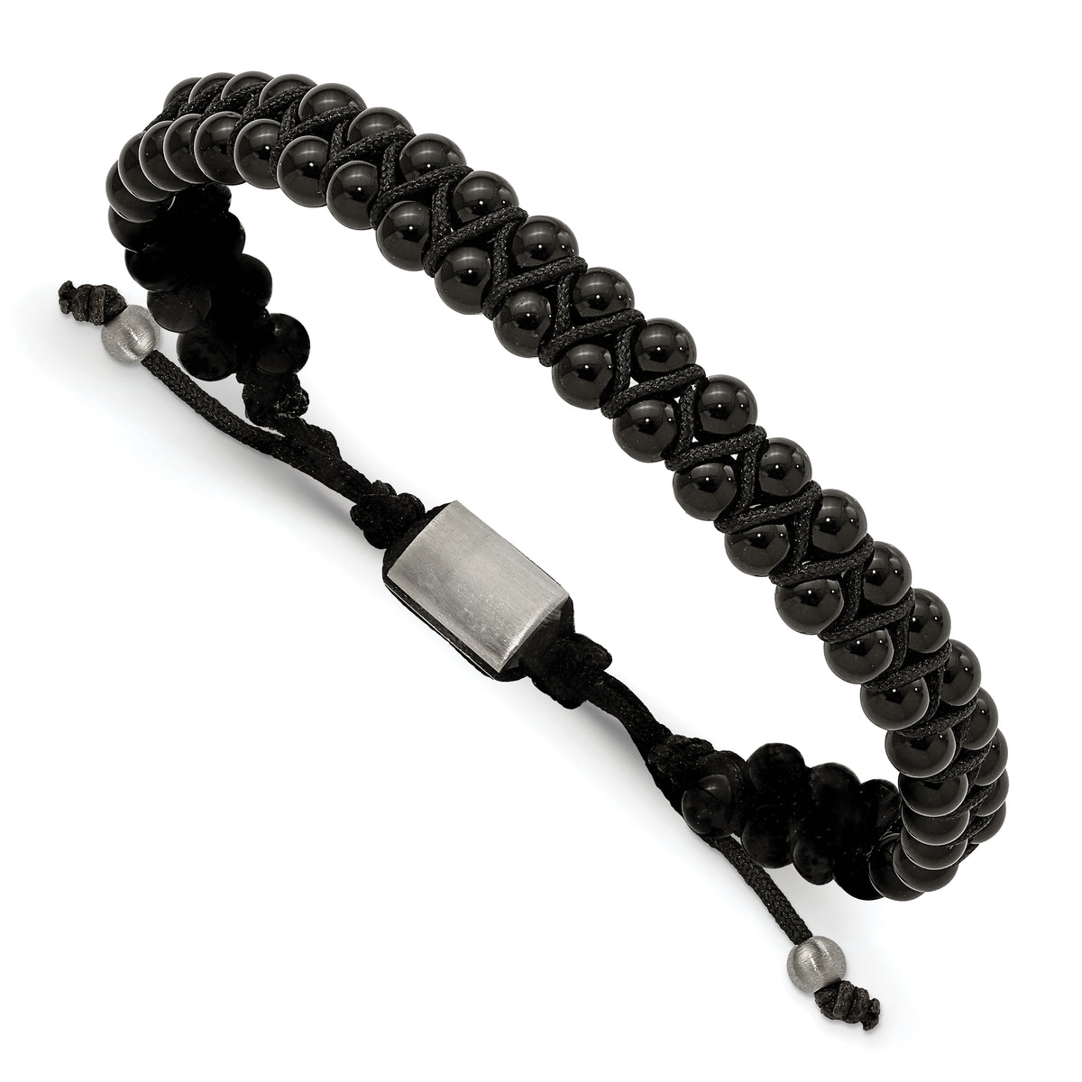 Chisel Stainless Steel Brushed Black Agate Black Nylon Adjustable Bracelet