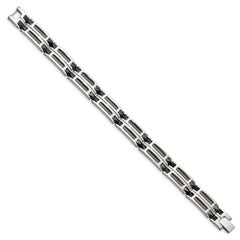 Chisel Stainless Steel Polished with Dark Blue Ceramic and Cable Inlay 8.75 inch Link Bracelet