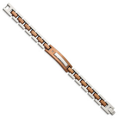 Chisel Stainless Steel Polished Brown IP-plated with .01 carat Diamond 8.5 inch Bracelet