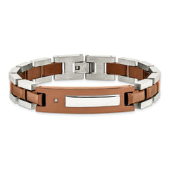 Chisel Stainless Steel Polished Brown IP-plated with .01 carat Diamond 8.5 inch Bracelet