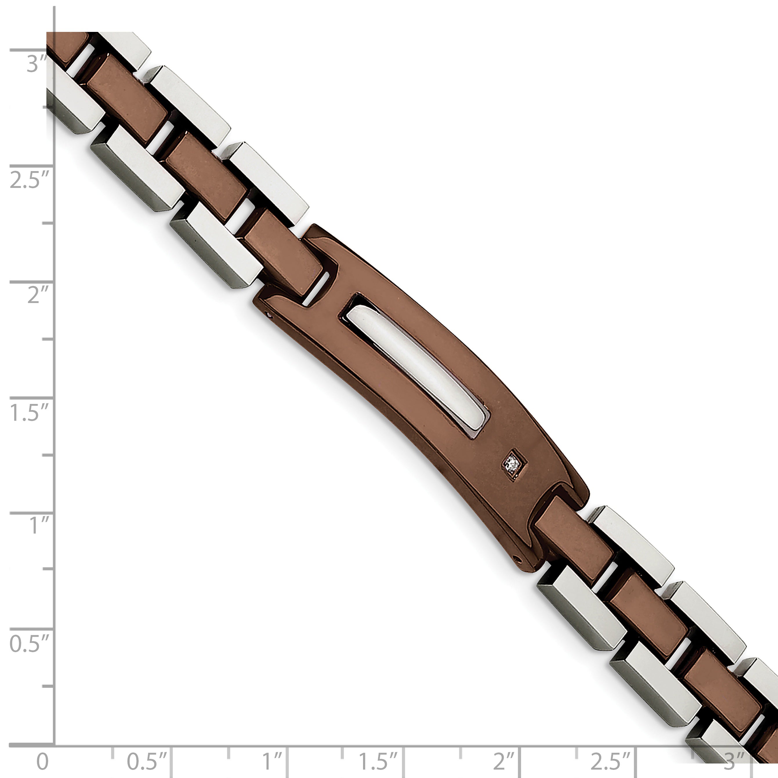 Chisel Stainless Steel Polished Brown IP-plated with .01 carat Diamond 8.5 inch Bracelet