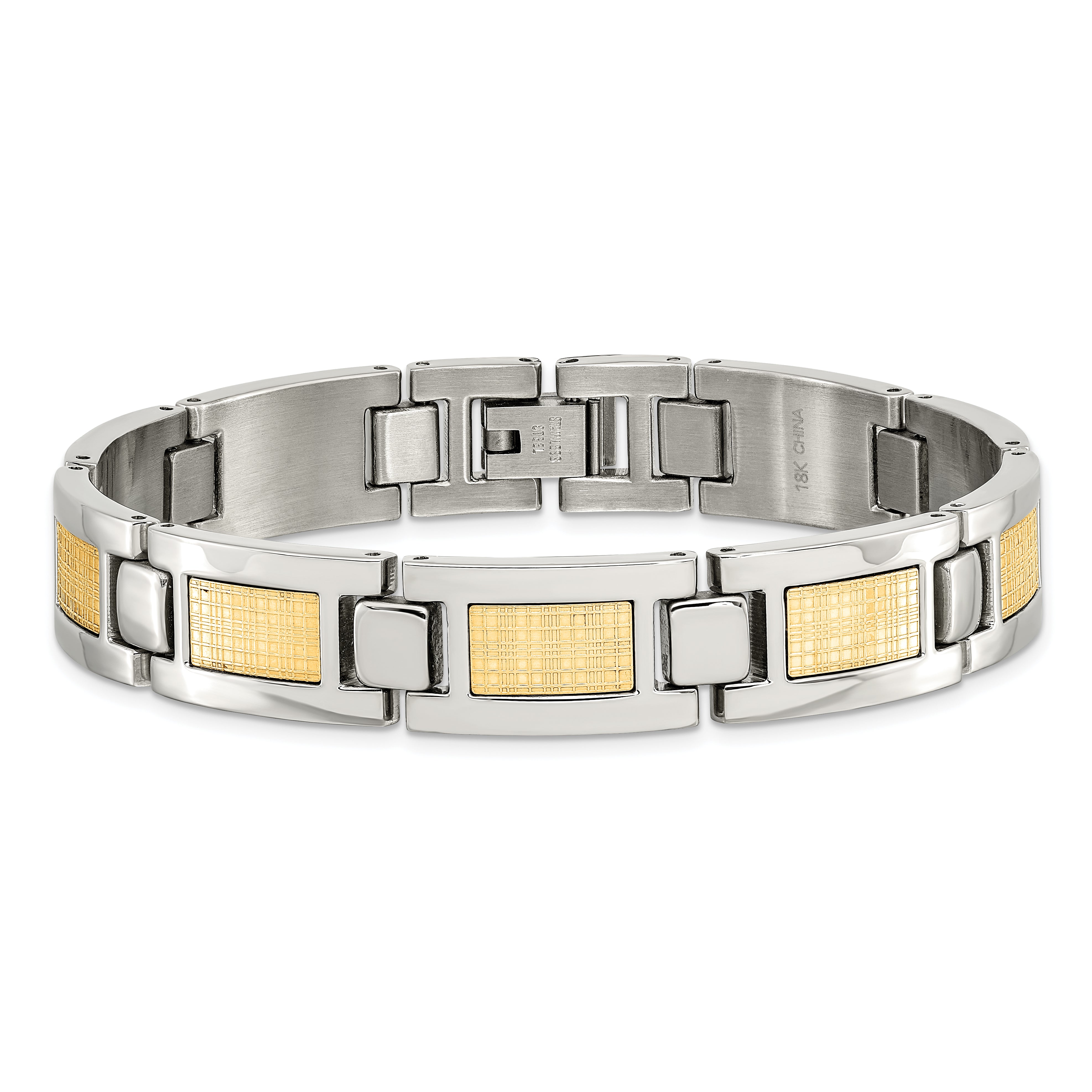 Chisel Stainless Steel Polished with 18k Gold Foil Inlay 8.25 inch Link Bracelet