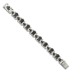 Chisel Stainless Steel Antiqued and Polished Skull Link 8.25 inch Bracelet