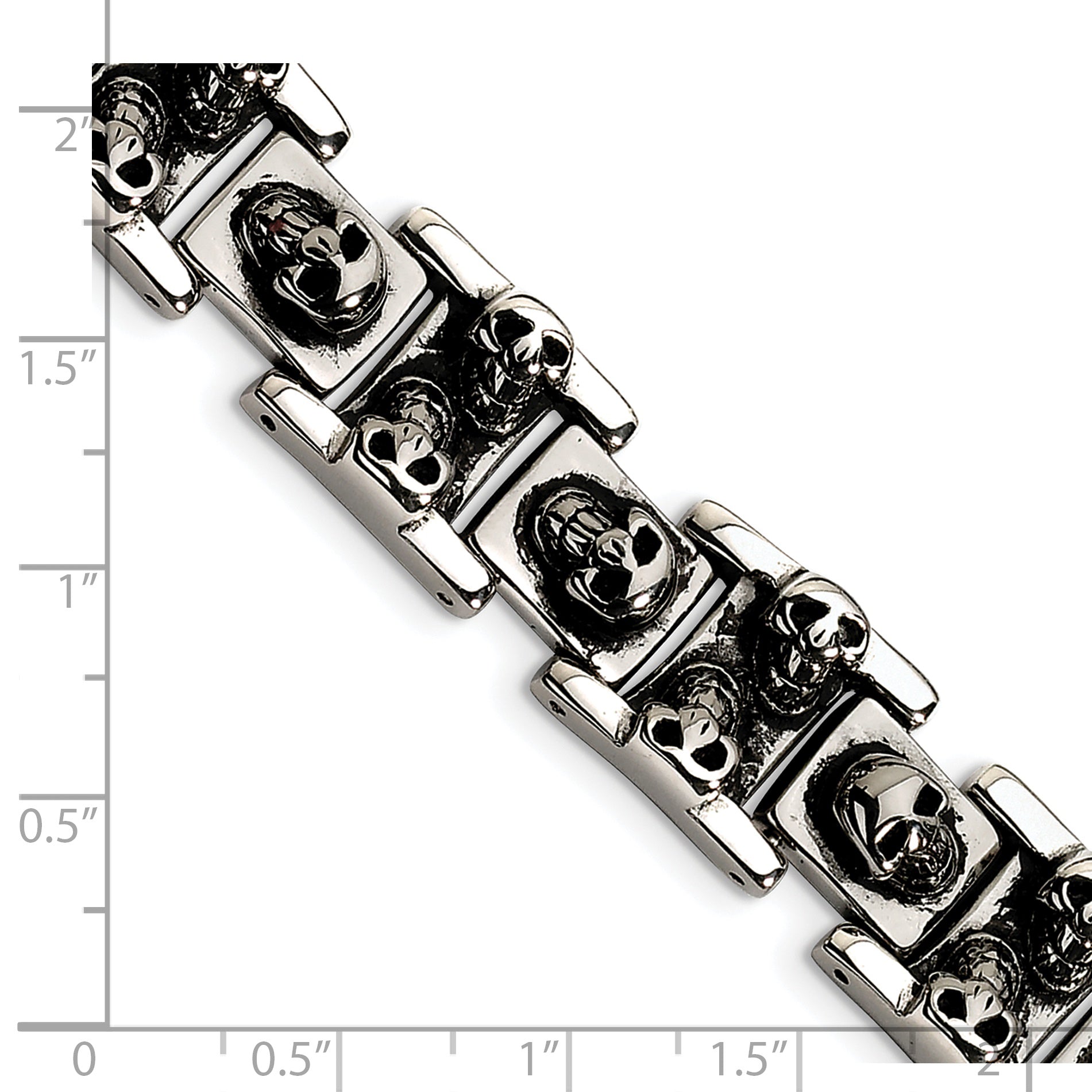 Chisel Stainless Steel Antiqued and Polished Skull Link 8.25 inch Bracelet