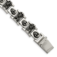 Chisel Stainless Steel Antiqued and Polished Skull Link 8.25 inch Bracelet