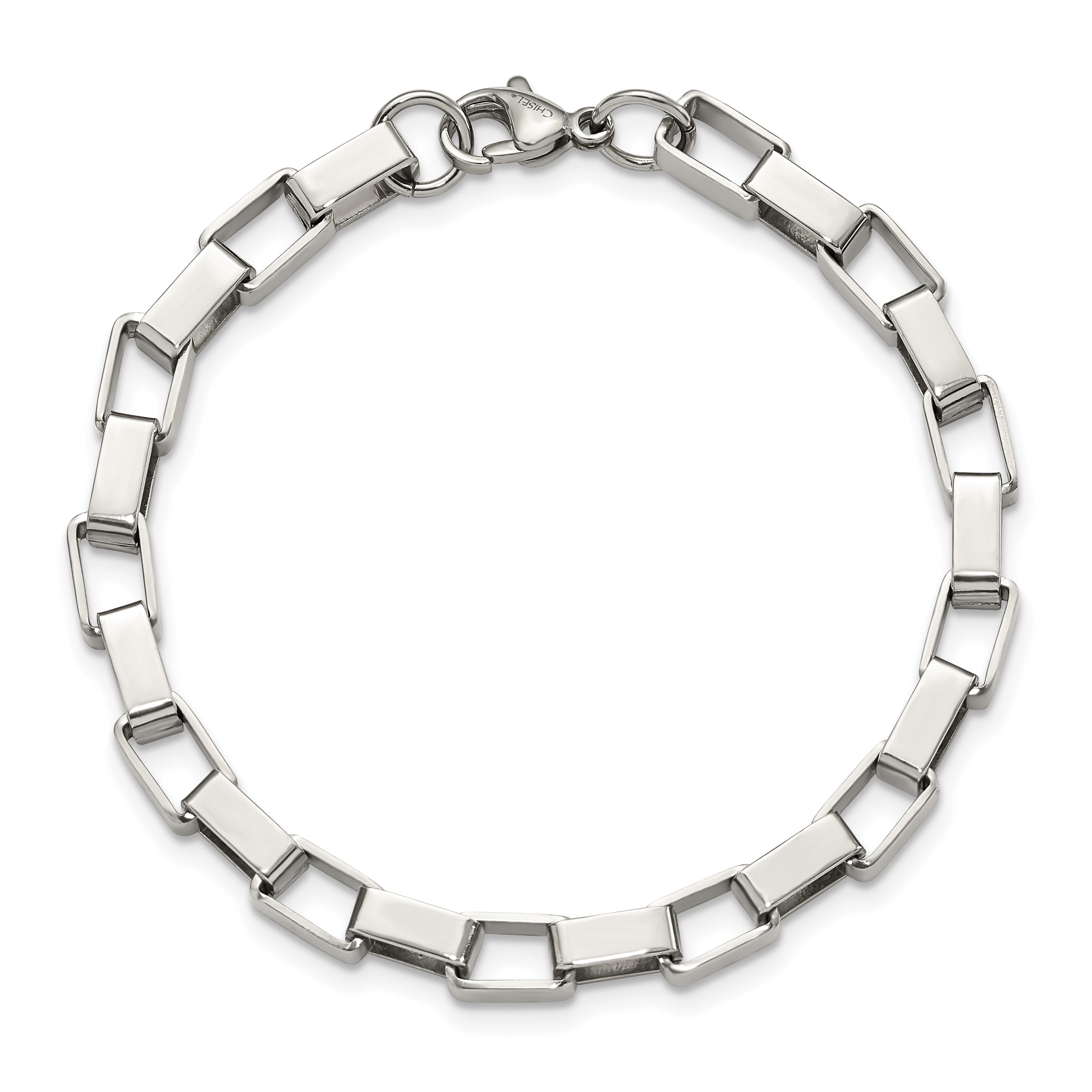 Chisel Stainless Steel Polished 8 inch Square Link Bracelet