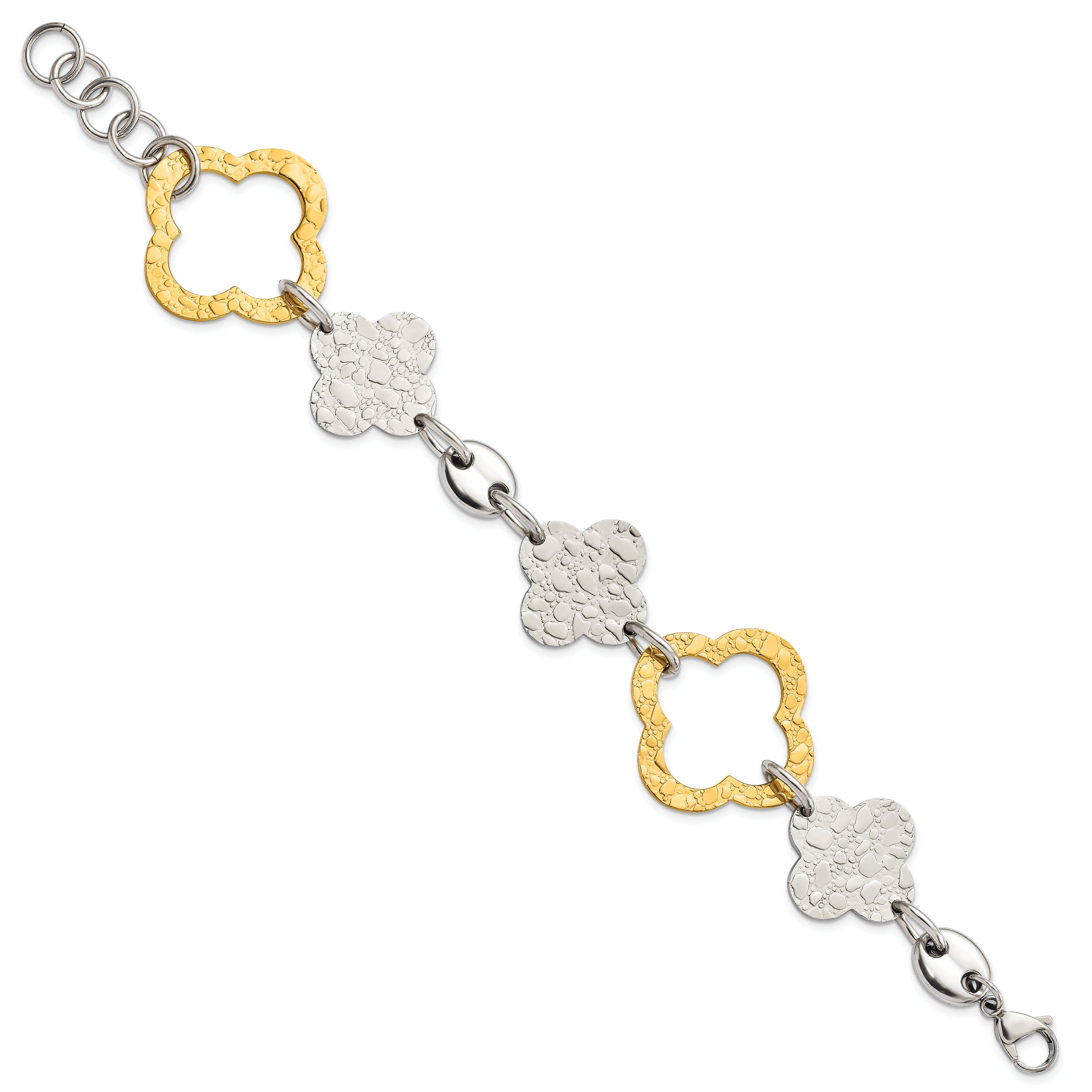 Stainless Steel Yellow IP-plated Polished & Textured Fancy Link Bracelet