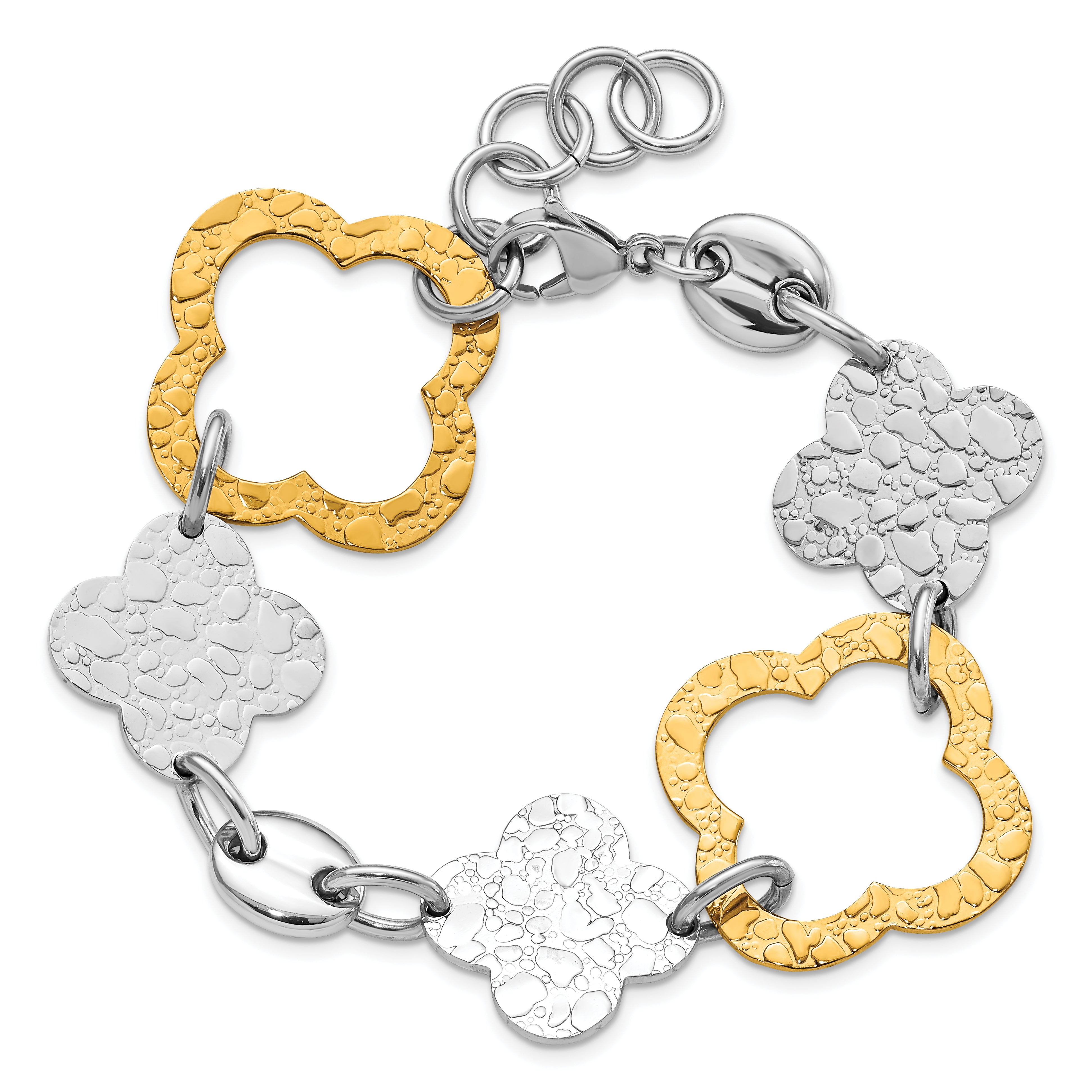 Stainless Steel Yellow IP-plated Polished & Textured Fancy Link Bracelet