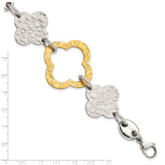 Stainless Steel Yellow IP-plated Polished & Textured Fancy Link Bracelet