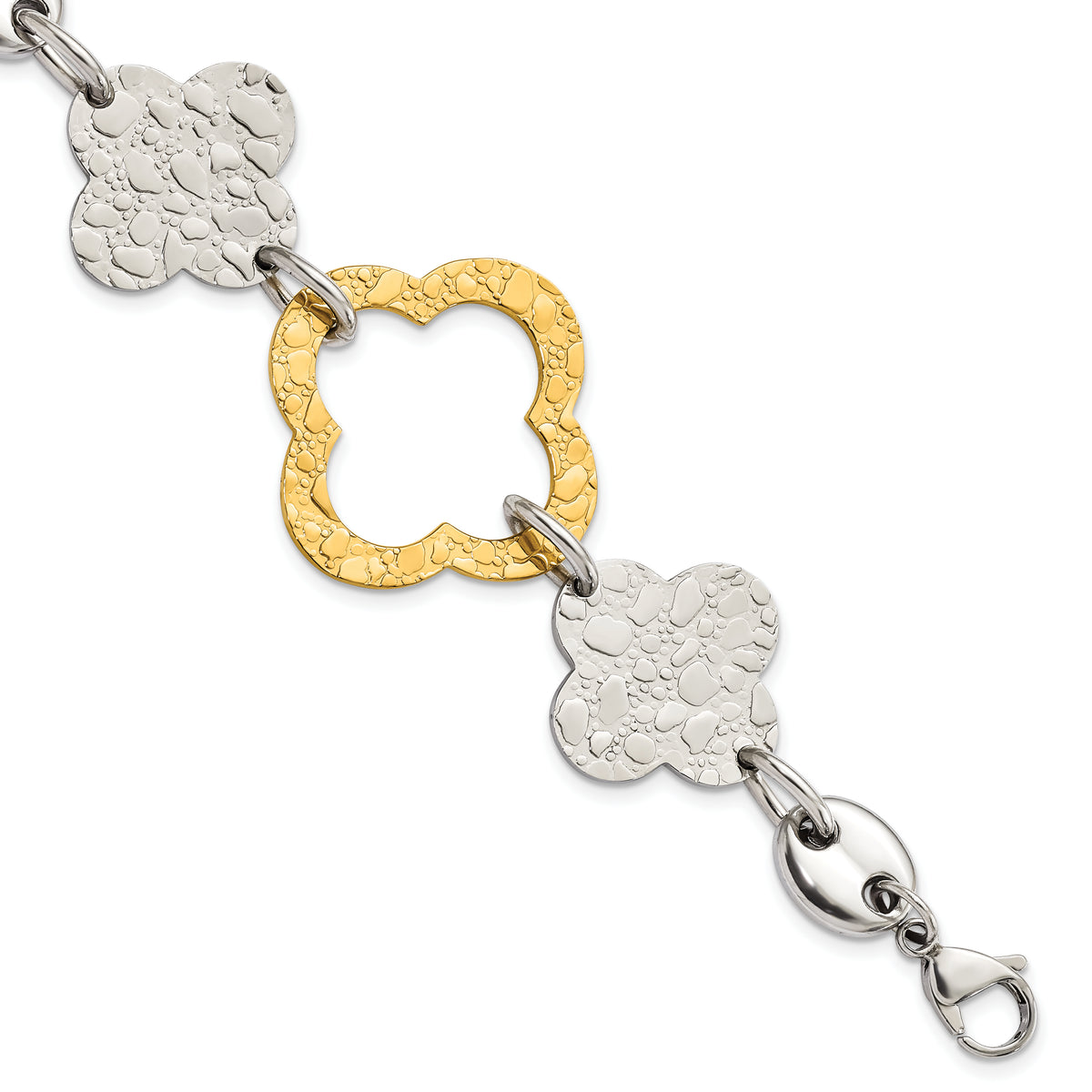 Stainless Steel Yellow IP-plated Polished & Textured Fancy Link Bracelet