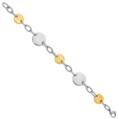 Stainless Steel Yellow IP-plated Textured Circle Link Bracelet