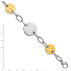 Stainless Steel Yellow IP-plated Textured Circle Link Bracelet