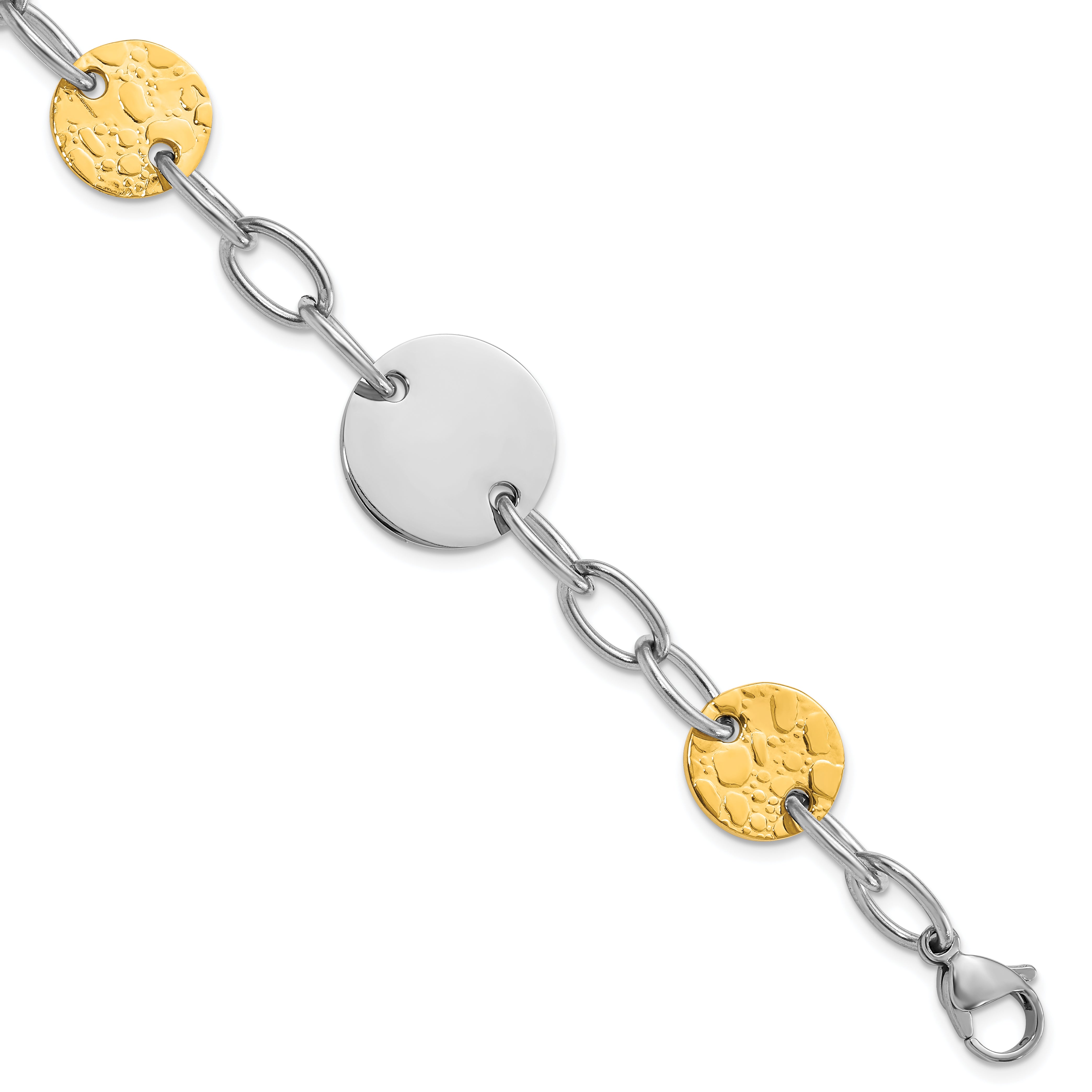 Stainless Steel Yellow IP-plated Textured Circle Link Bracelet