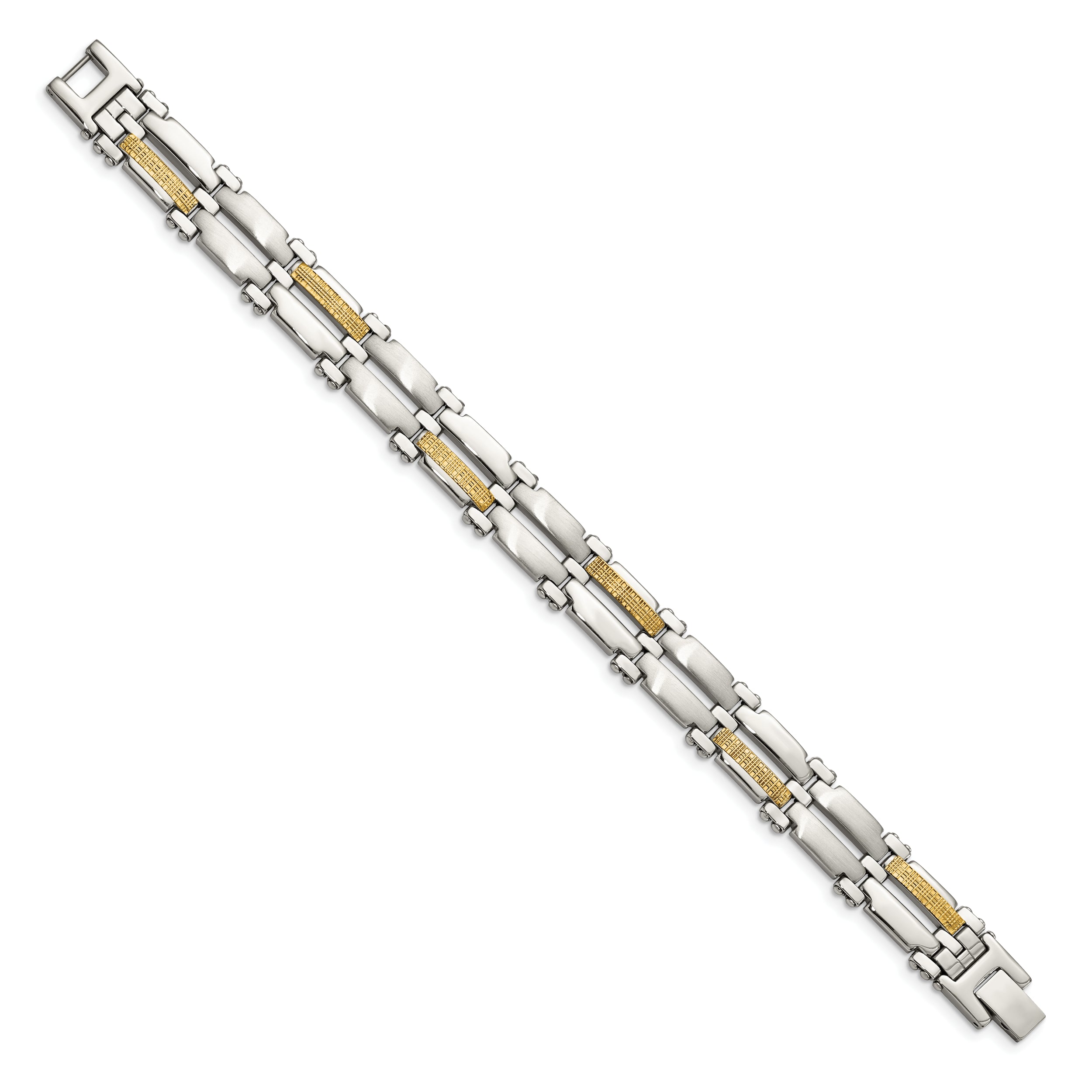 Chisel Stainless Steel with 14k Gold Accent Brushed and Polished  8.5 inch Link Bracelet