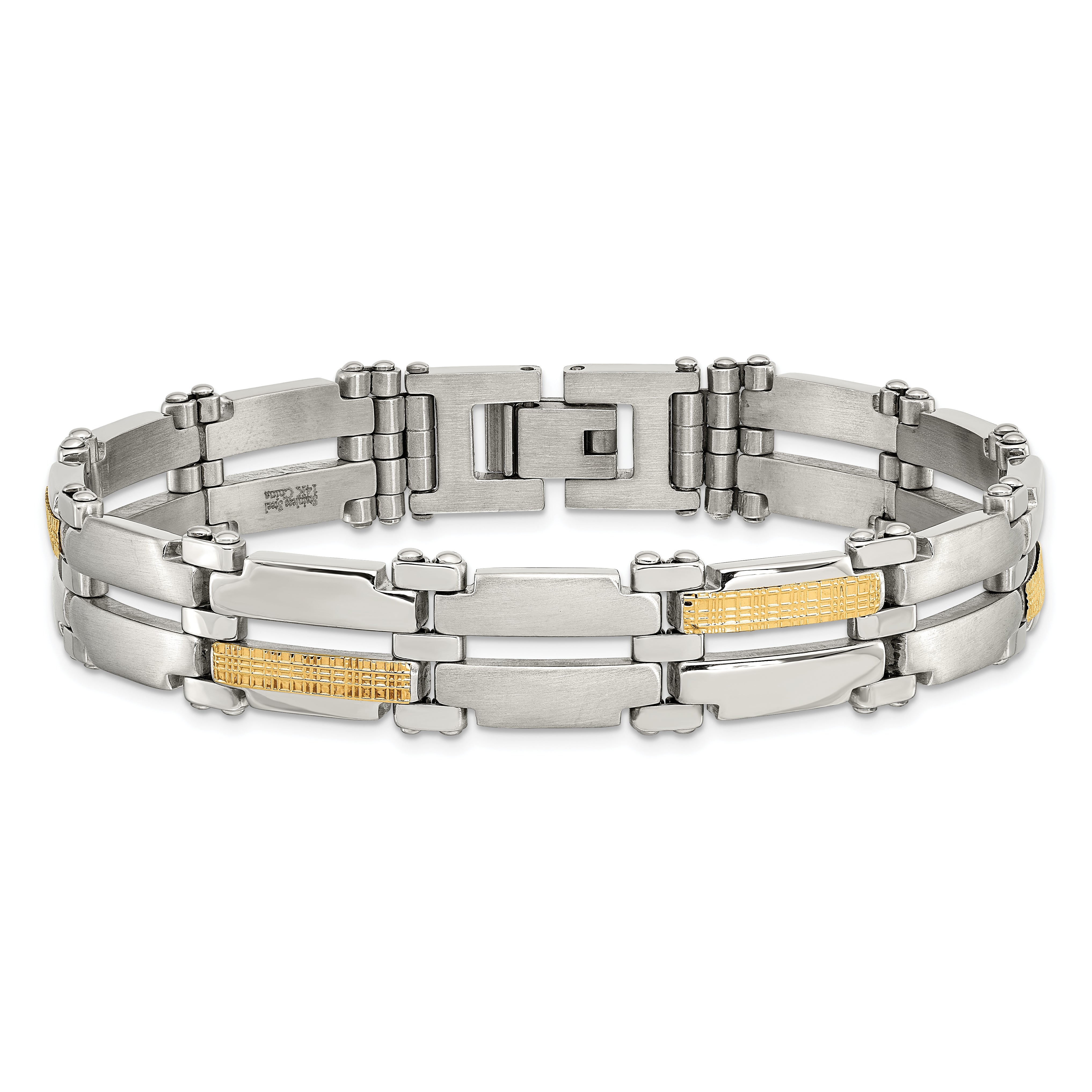 Chisel Stainless Steel with 14k Gold Accent Brushed and Polished  8.5 inch Link Bracelet