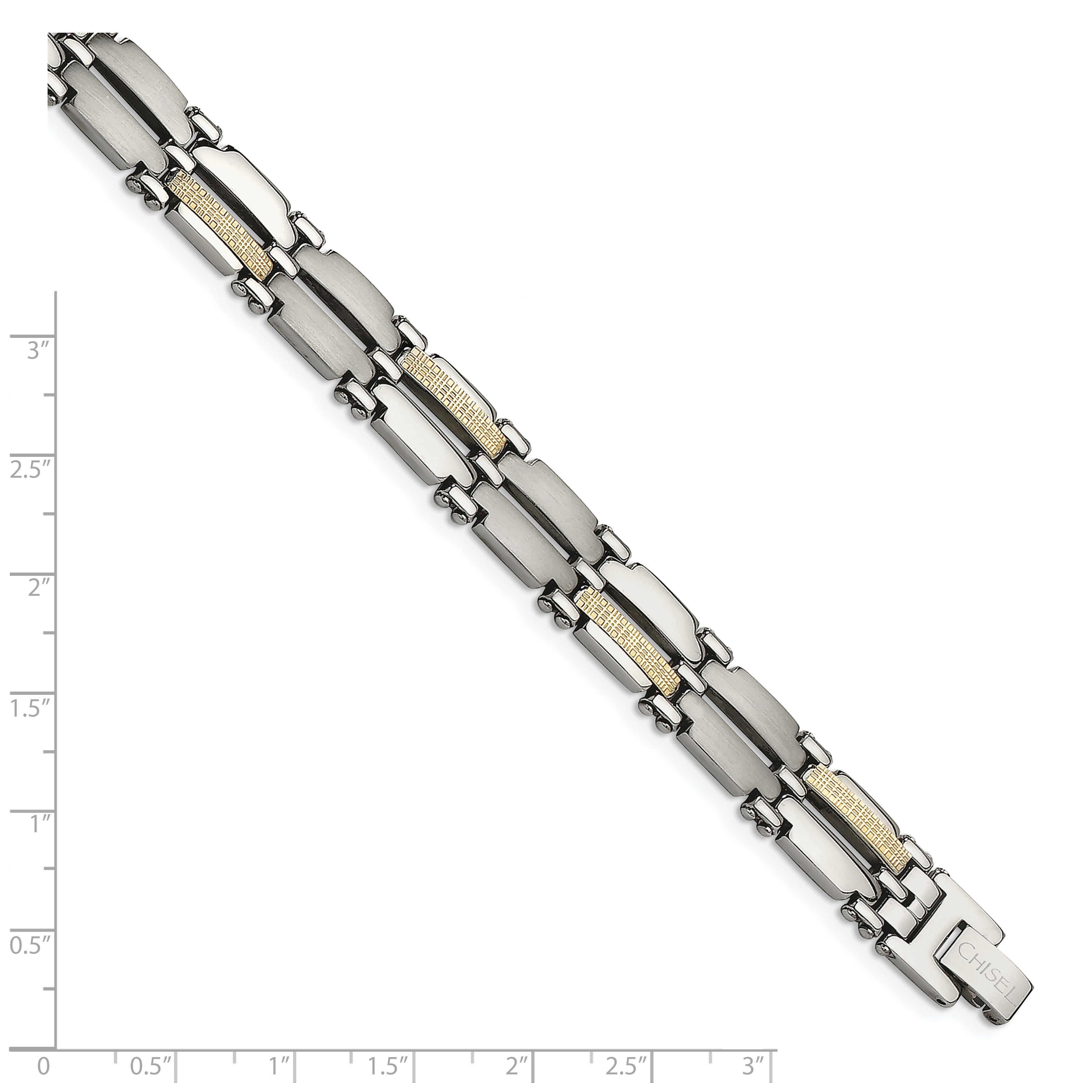 Chisel Stainless Steel with 14k Gold Accent Brushed and Polished  8.5 inch Link Bracelet