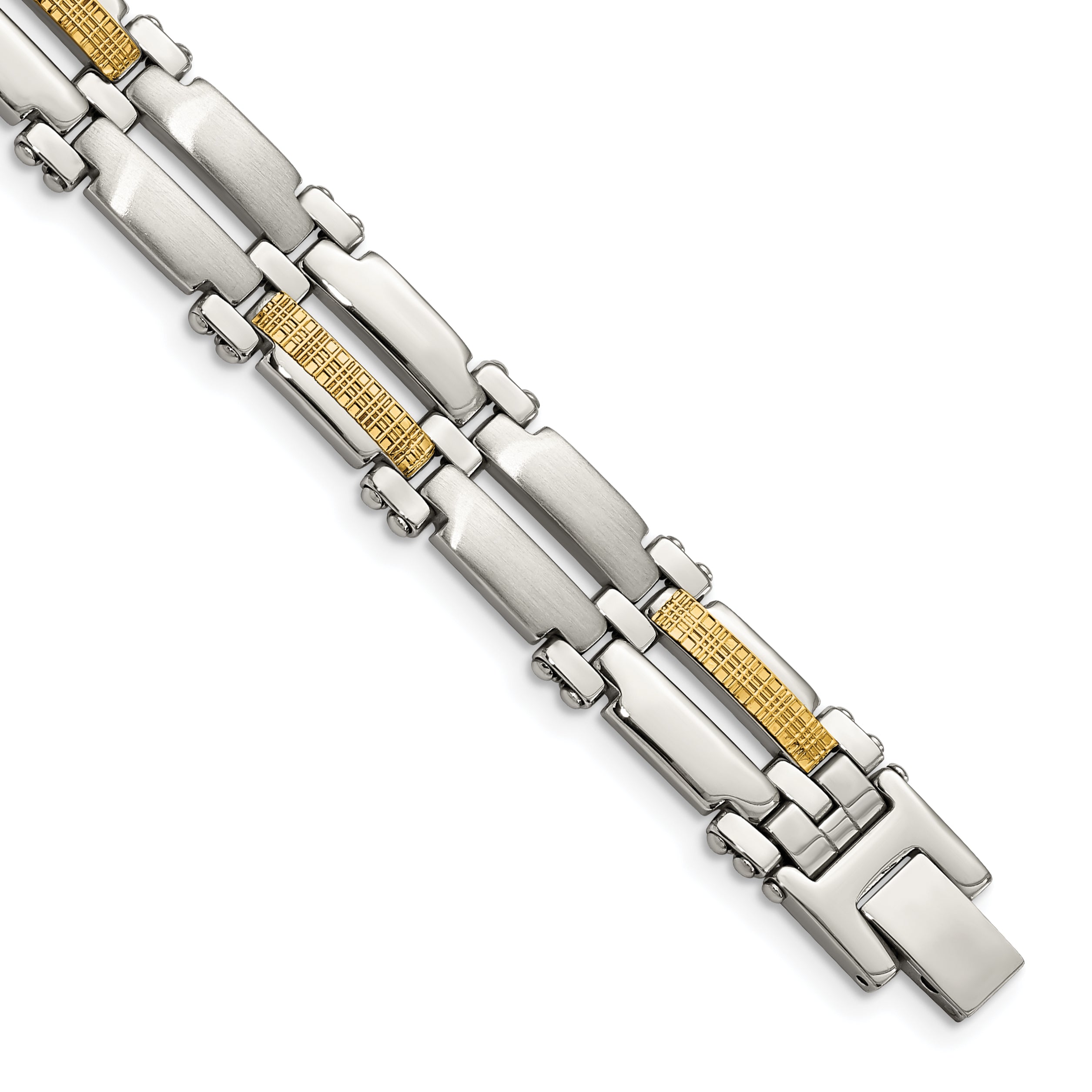 Chisel Stainless Steel with 14k Gold Accent Brushed and Polished  8.5 inch Link Bracelet