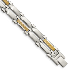 Chisel Stainless Steel with 14k Gold Accent Brushed and Polished  8.5 inch Link Bracelet