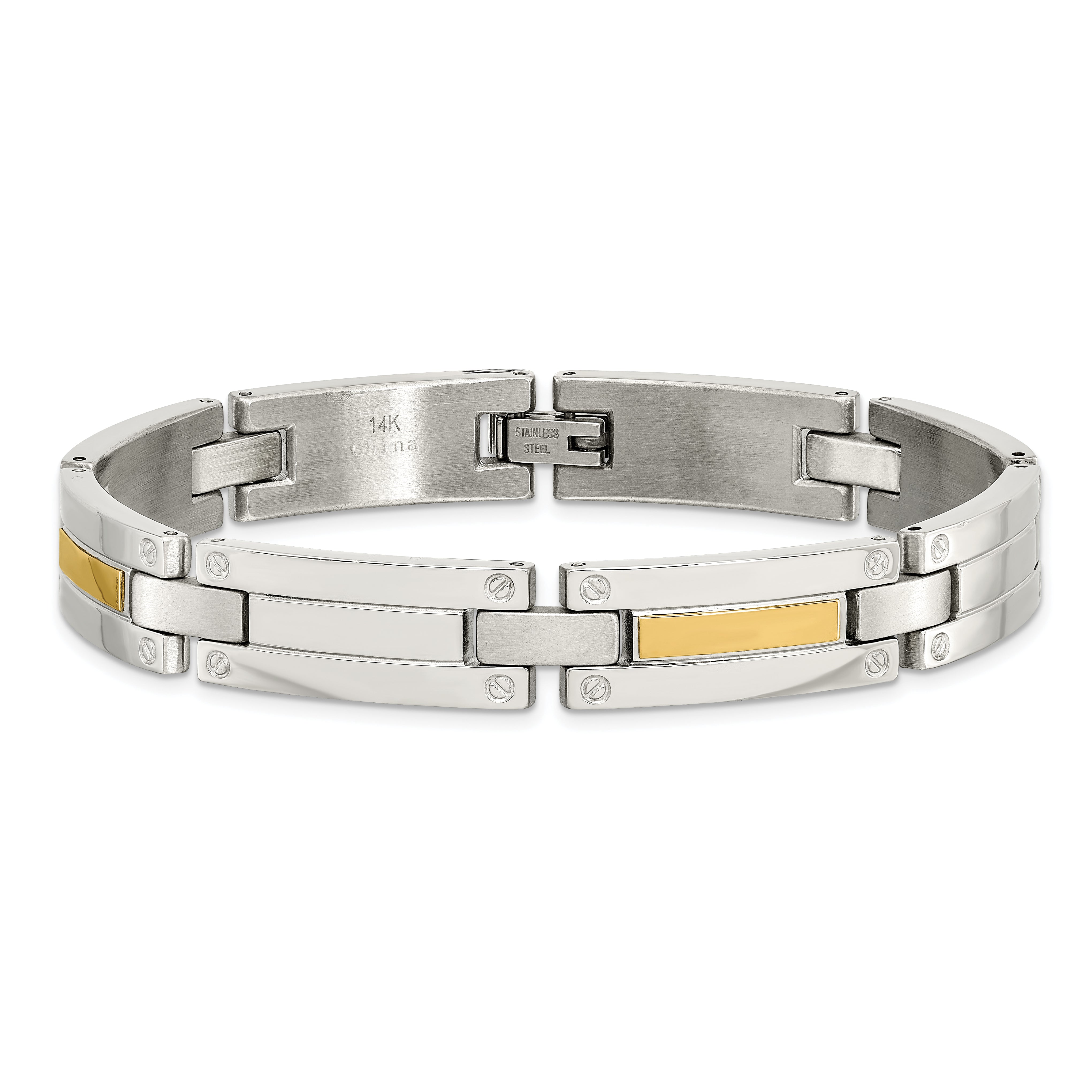 Chisel Stainless Steel with 14k Gold Accent Polished 8.5 inch Link Bracelet