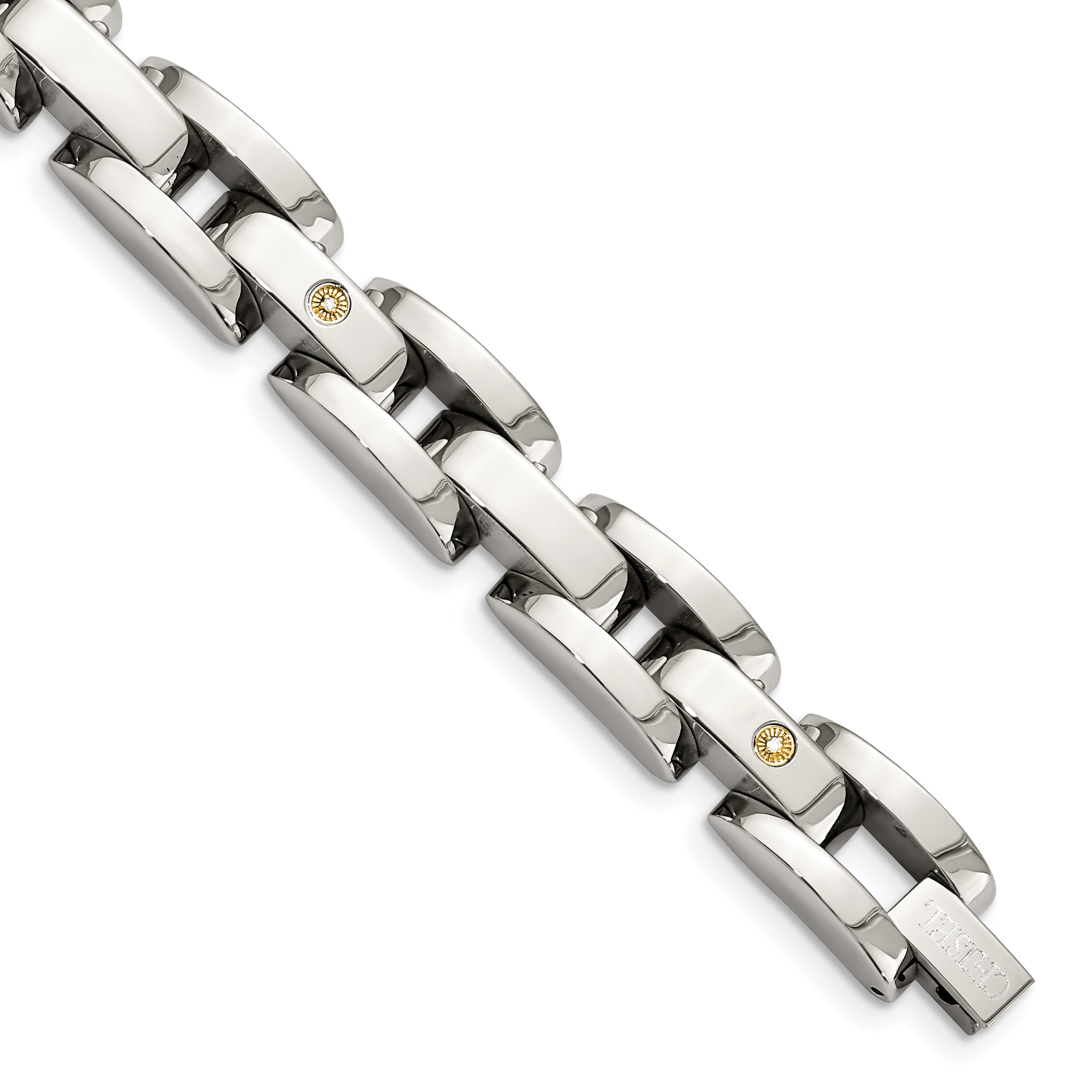 Chisel Stainless Steel Polished with Rhodium-plated 14k White Gold Accent and .03 carat Diamond 8.5 inch Bracelet