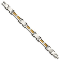 Chisel Stainless Steel Polished Yellow IP-plated Cable with CZ 8.5 inch Link Bracelet