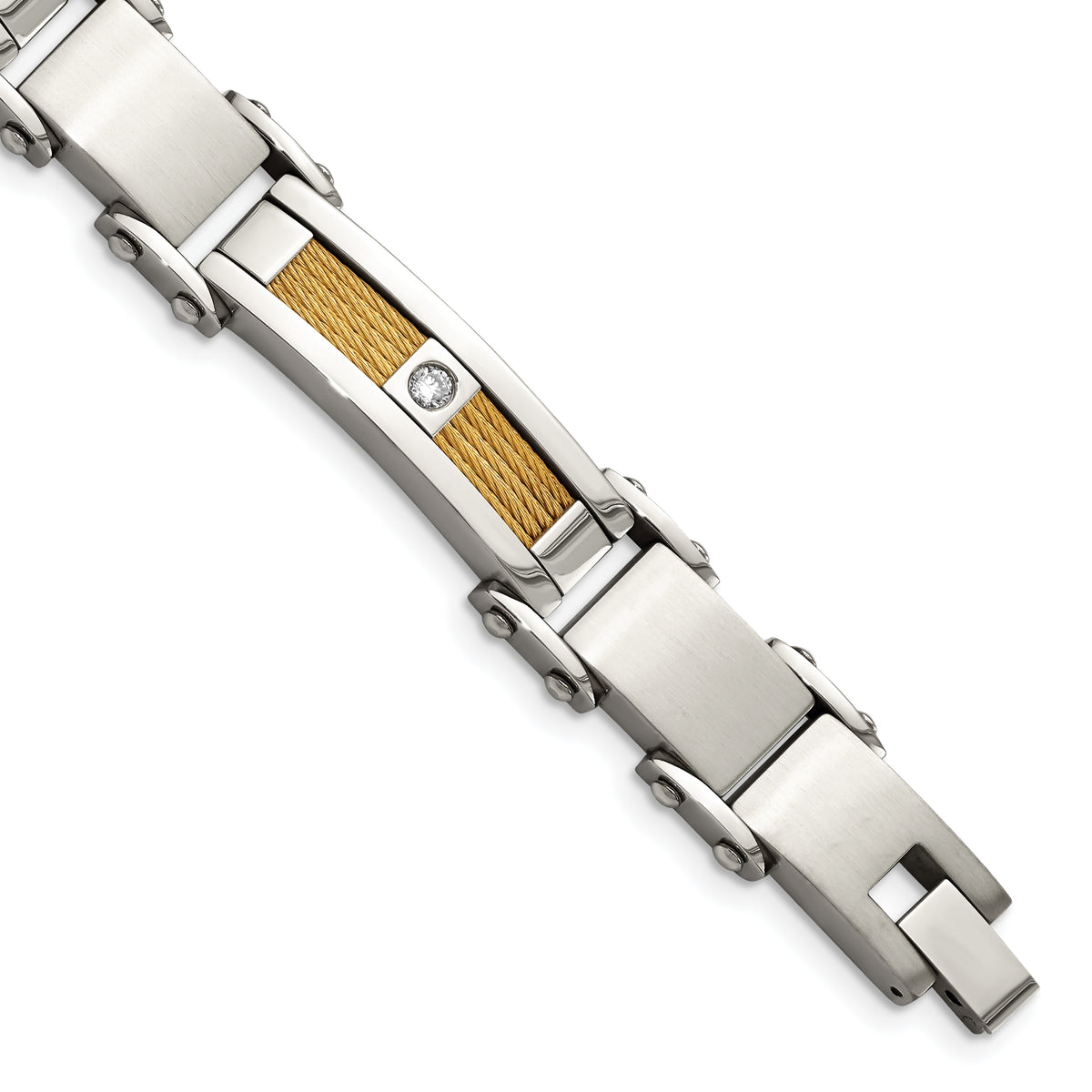 Chisel Stainless Steel Polished Yellow IP-plated Cable with CZ 8.5 inch Link Bracelet