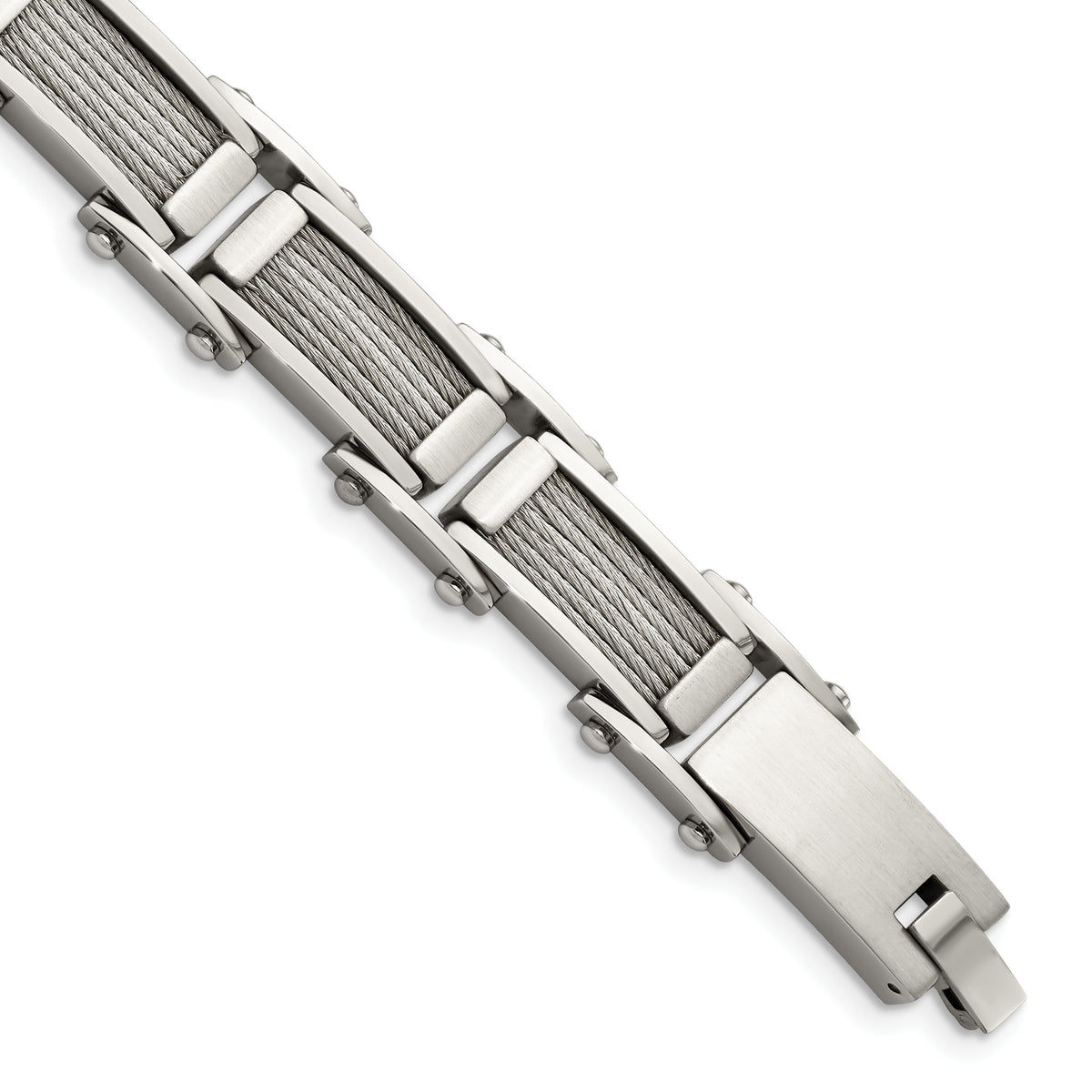 Chisel Stainless Steel Brushed and Polished with Cable Inlay 8.5 inch Link Bracelet