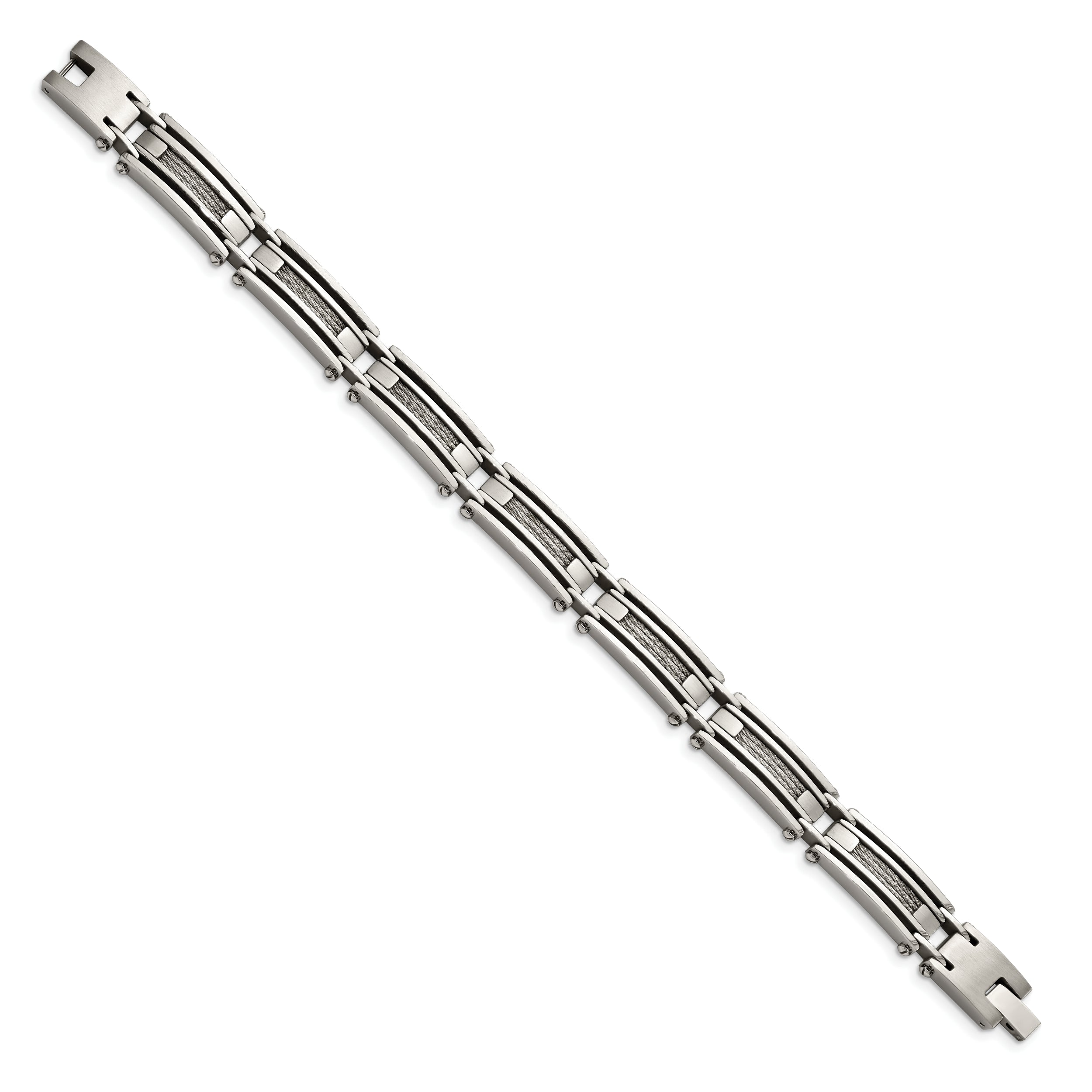 Chisel Stainless Steel Brushed and Polished with Cable Inlay 9 inch Link Bracelet