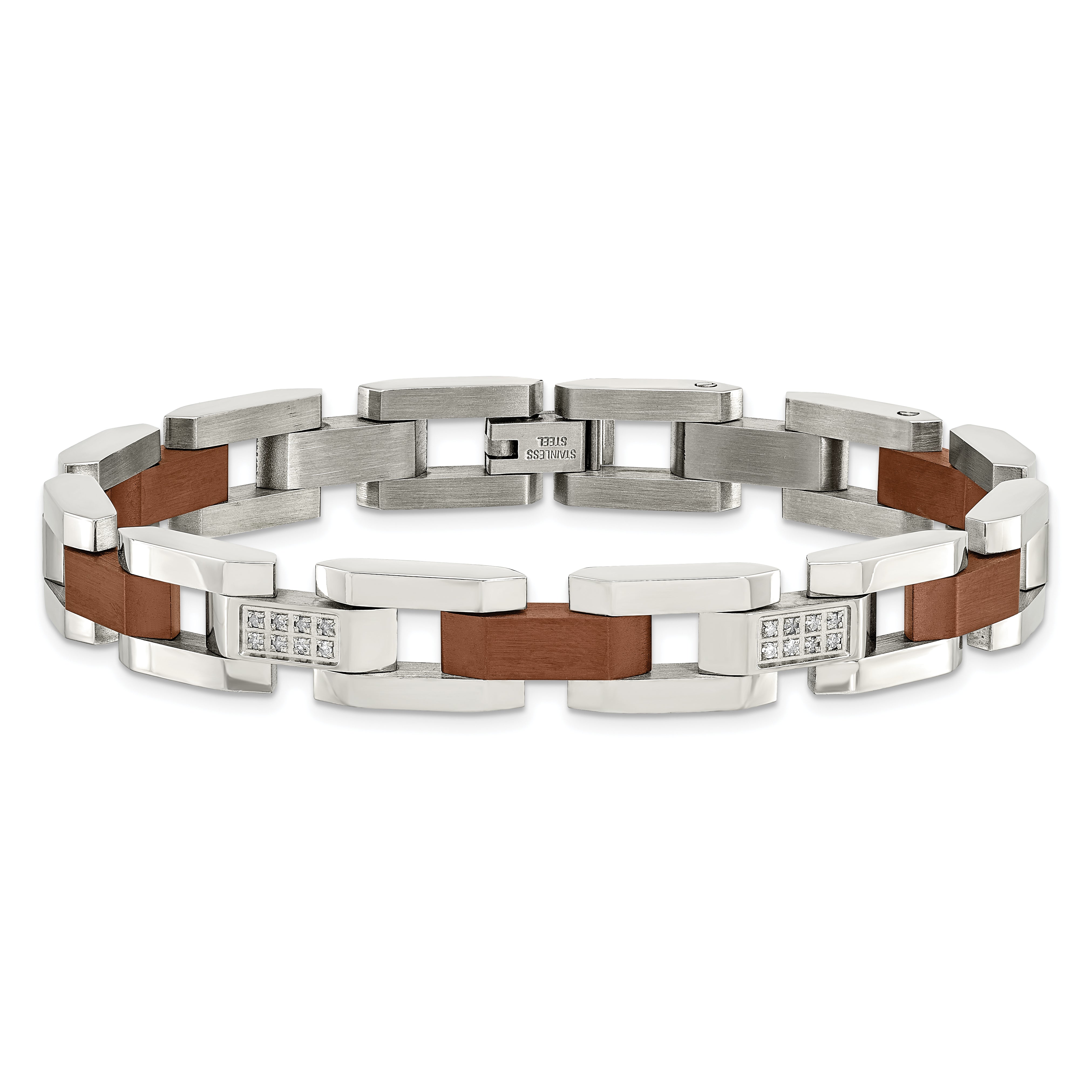 Chisel Stainless Steel Brushed and Polished Brown IP-plated with 1/4 carat Diamond 8.5 inch Bracelet