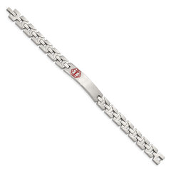 Chisel Stainless Steel Brushed and Polished with Red Enamel Medical ID 8 inch Link Bracelet