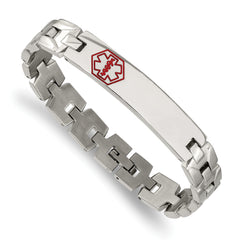 Chisel Stainless Steel Brushed and Polished with Red Enamel Medical ID 8 inch Link Bracelet