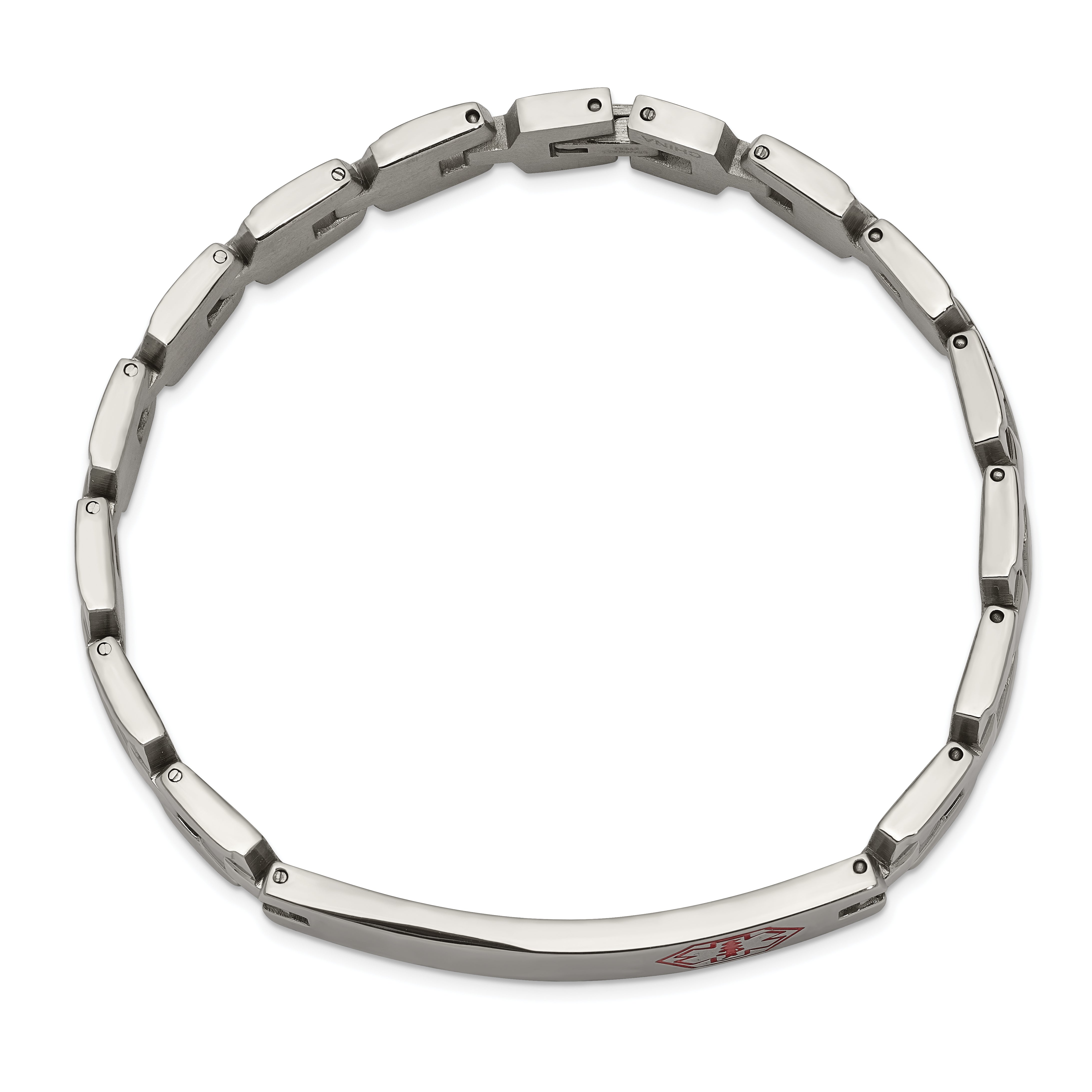 Chisel Stainless Steel Brushed and Polished with Red Enamel Medical ID 8 inch Link Bracelet