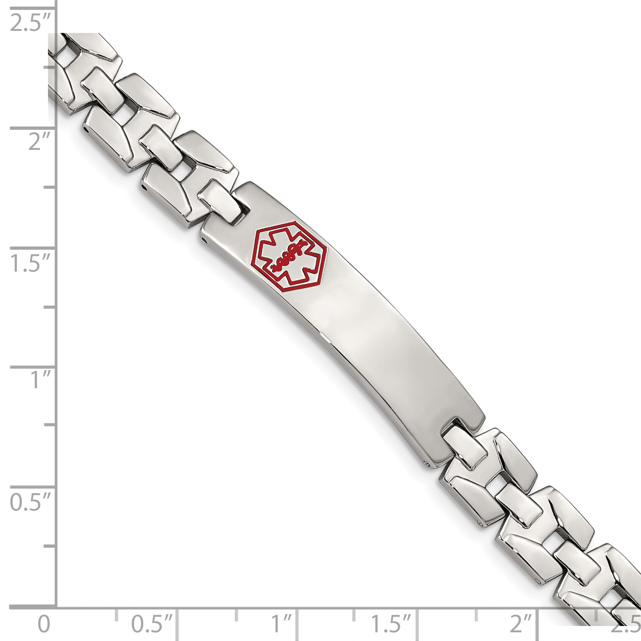 Chisel Stainless Steel Brushed and Polished with Red Enamel Medical ID 8 inch Link Bracelet