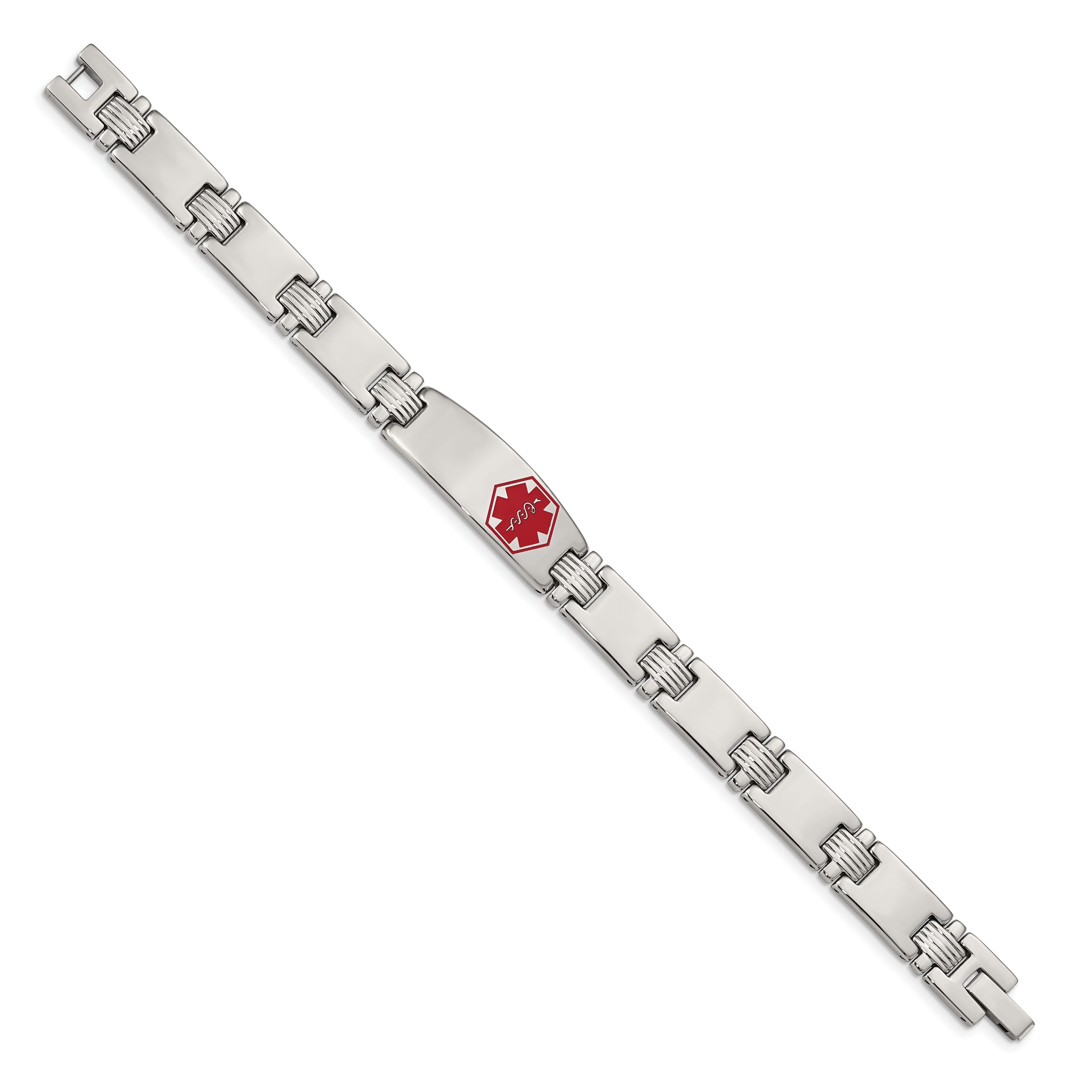 Chisel Stainless Steel Brushed and Polished with Red Enamel Medical ID 8.25 inch Link Bracelet