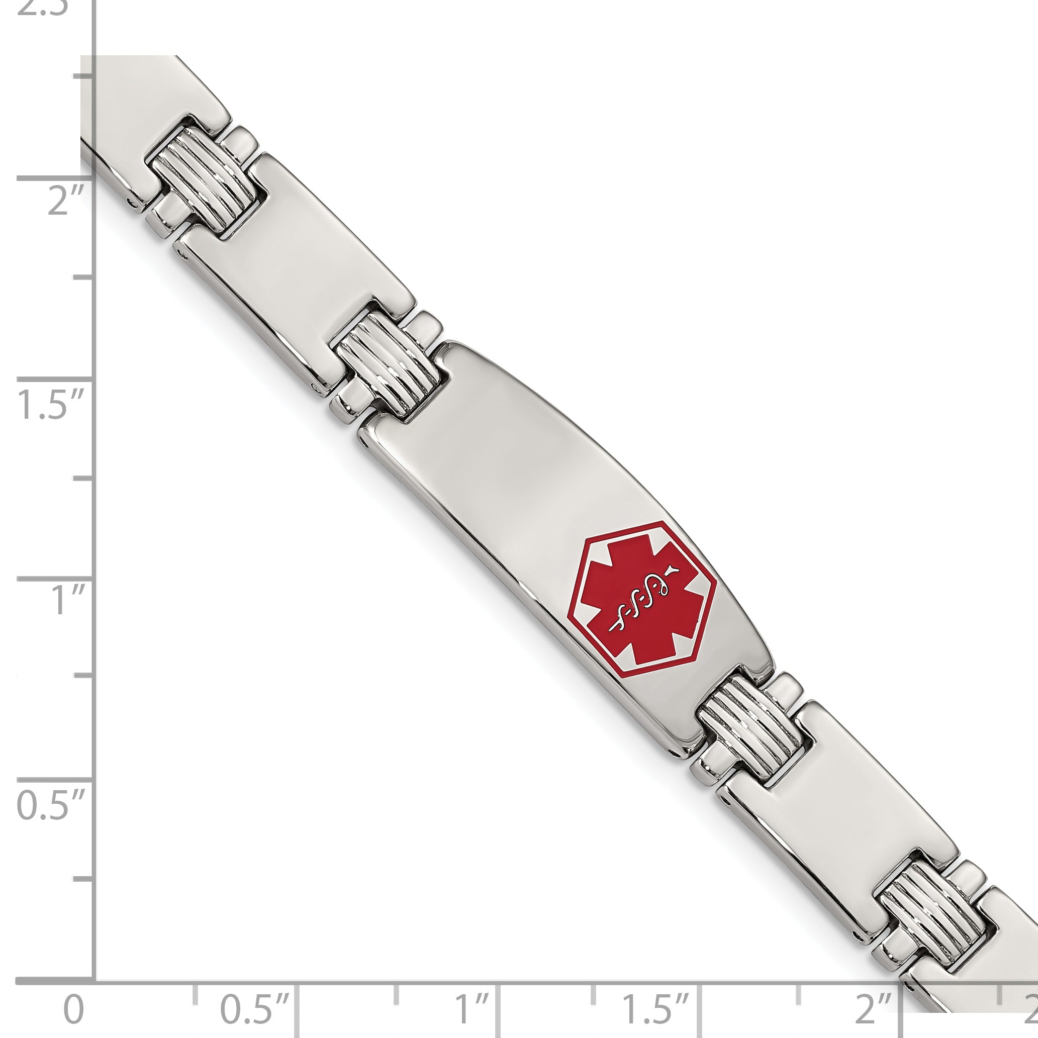 Chisel Stainless Steel Brushed and Polished with Red Enamel Medical ID 8.25 inch Link Bracelet