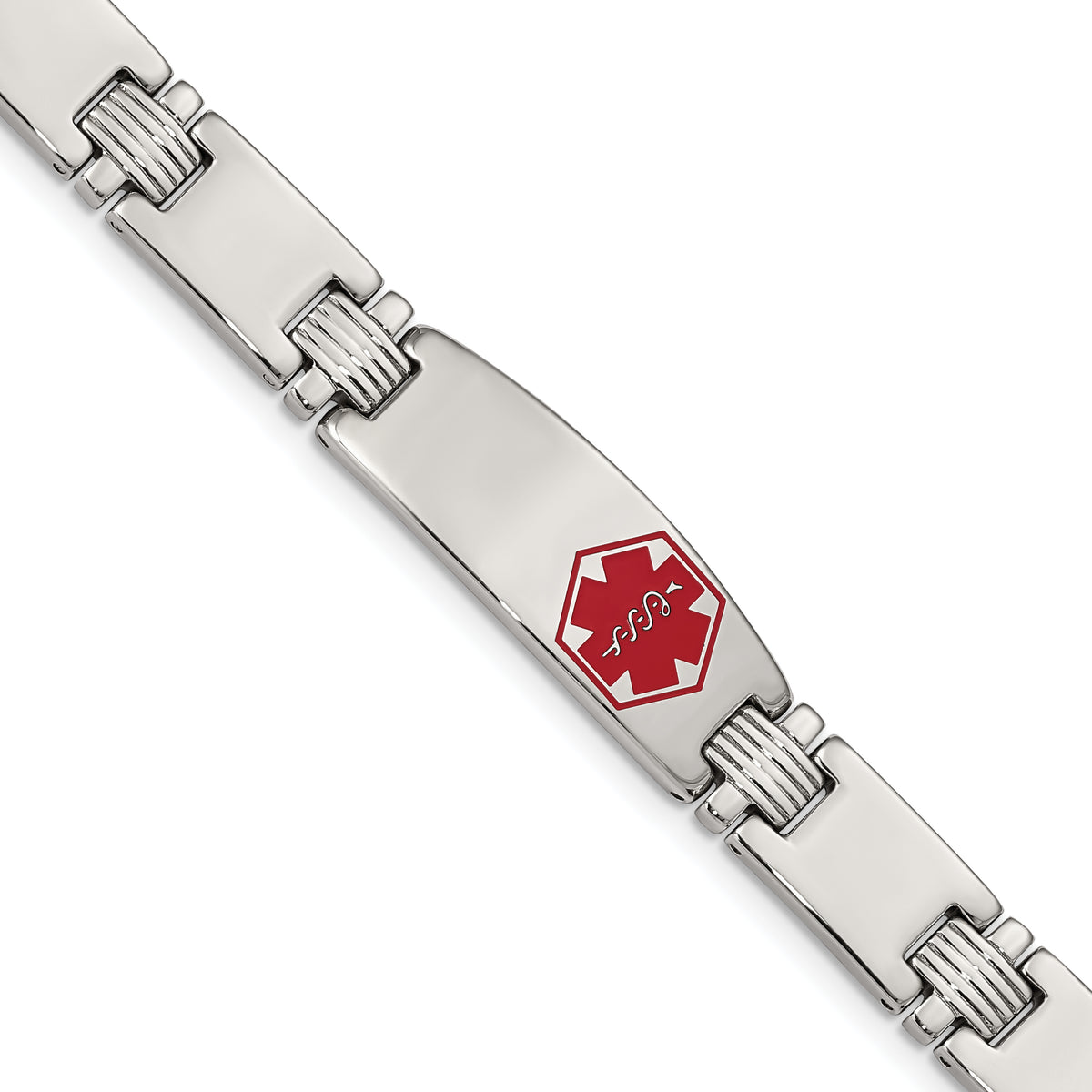 Chisel Stainless Steel Brushed and Polished with Red Enamel Medical ID 8.25 inch Link Bracelet