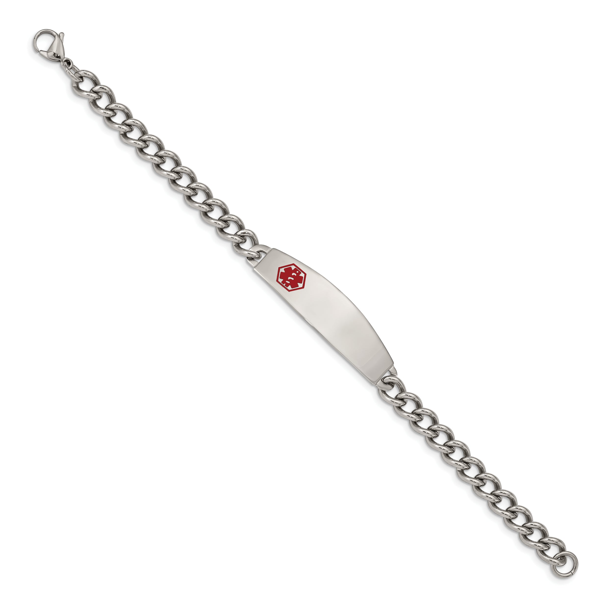 Chisel Stainless Steel Polished with Red Enamel Medical ID 8.5 inch Curb Chain Bracelet