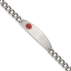 Chisel Stainless Steel Polished with Red Enamel Medical ID 8.5 inch Curb Chain Bracelet