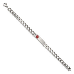 Chisel Stainless Steel Polished with Red Enamel Medical ID 9.5 inch Curb Chain Bracelet