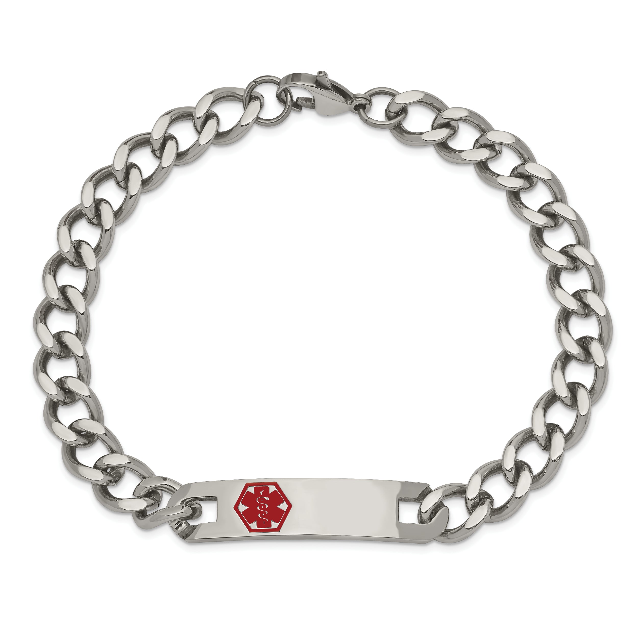 Chisel Stainless Steel Polished with Red Enamel Medical ID 9.5 inch Curb Chain Bracelet