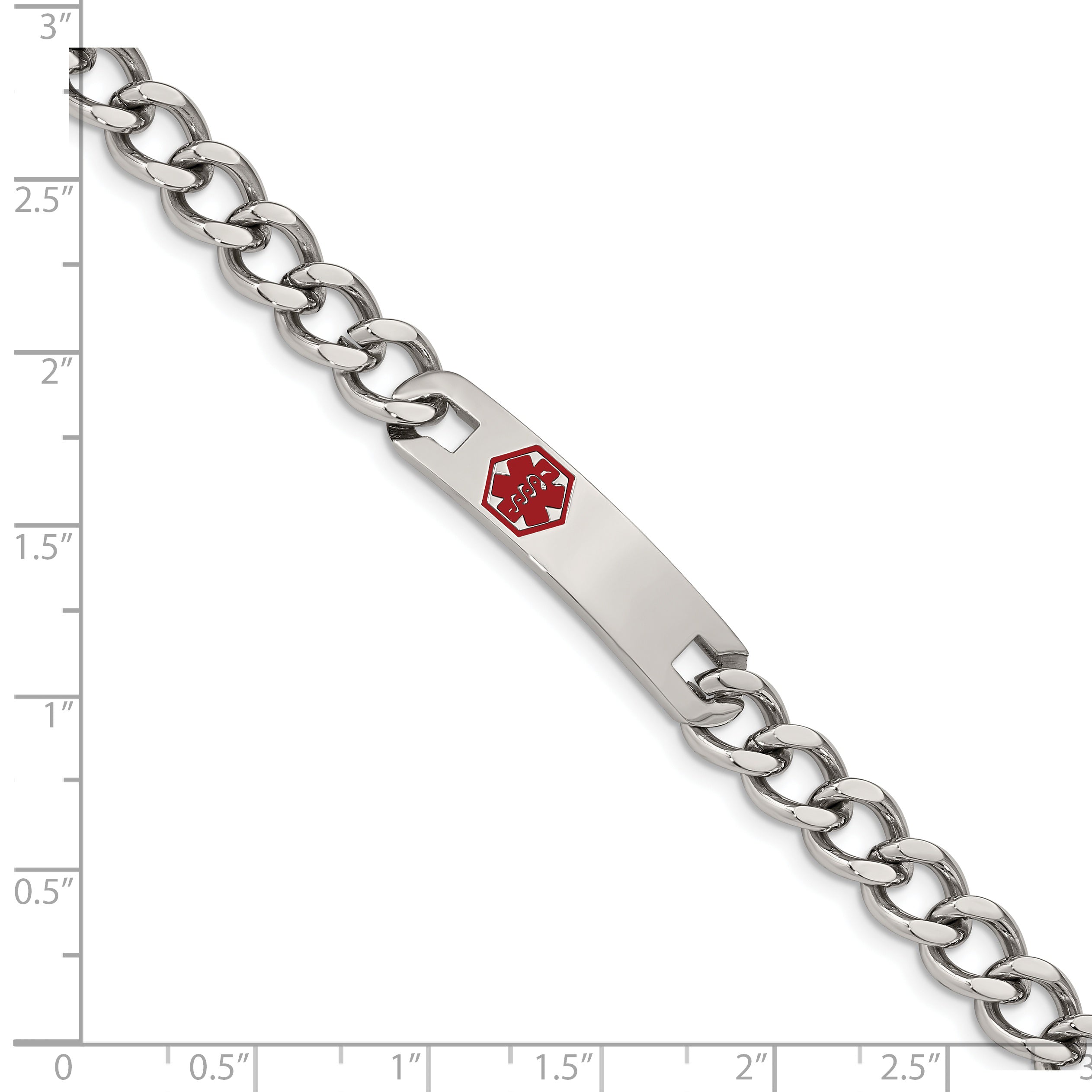 Chisel Stainless Steel Polished with Red Enamel Medical ID 9.5 inch Curb Chain Bracelet