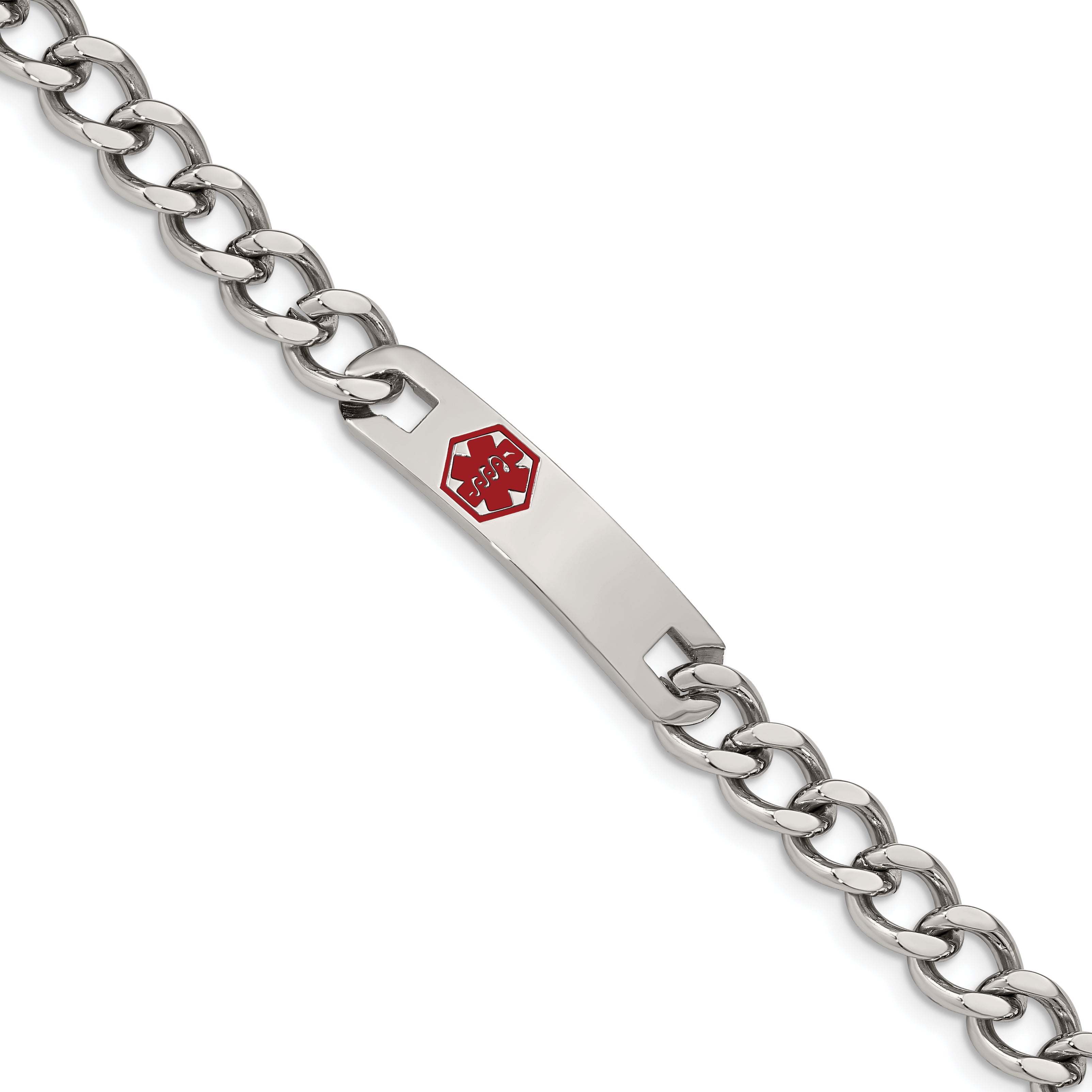 Chisel Stainless Steel Polished with Red Enamel Medical ID 9.5 inch Curb Chain Bracelet