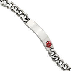 Chisel Stainless Steel Polished with Red Enamel Medical ID 9.5 inch Curb Chain Bracelet